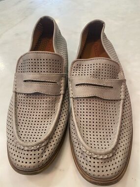 Dexter Men’s Perforated Suede Penny Loafers in Light Taupe